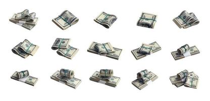 Big set of bundles of US dollar bills isolated on white. Collage with many packs of american money with high resolution on perfect white background photo