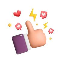 3d vector cartoon man hand thumb up gesture with like and heart symbol design