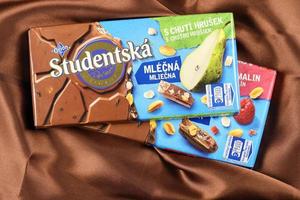 KHARKIV, UKRAINE - NOVEMBER 3, 2021 Studentska chocolate bar is a popular Czech chocolate manufacturing by Orion, part of Nestle company photo