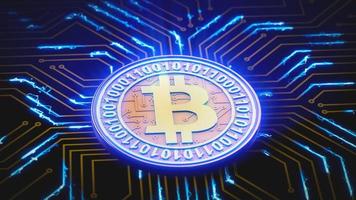 bitcoin pulsates on a circuit board photo