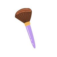 Big soft makeup brush in purple color. Tool applicator isolated on white background. Hand drawn vector illustration.