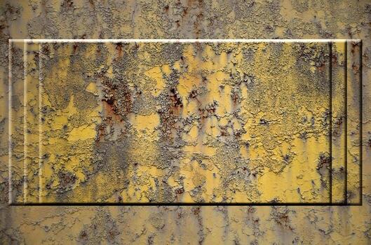 Texture of yellow rough rusted metal surface with bulky gray highlighted portions which can be seen on exposure to light. Preparation for the background processing of slides and spreadsheets photo