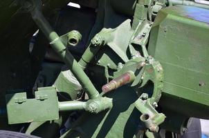 A close-up mechanism of a portable weapon of the Soviet Union of World War II, painted in a dark green color photo