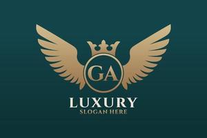 Luxury royal wing Letter GA crest Gold color Logo vector, Victory logo, crest logo, wing logo, vector logo template.