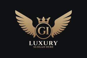 Luxury royal wing Letter GI crest Gold color Logo vector, Victory logo, crest logo, wing logo, vector logo template.