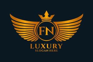 Luxury royal wing Letter FN crest Gold color Logo vector, Victory logo, crest logo, wing logo, vector logo template.