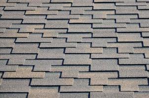 Modern roofing and decoration of chimneys. Flexible bitumen or slate shingles photo