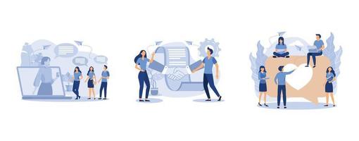 social networking, handshake, communication via the Internet, set flat vector modern illustration