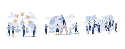 a business company is looking for an employee to work in the form of puzzles,  little men prepare for the day of the Earth, Angry, unhappy people, set flat vector modern illustration