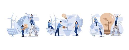 energy from solar panels and windmills,  alternative renewable energy. save energy, solar energy, set flat vector modern illustration