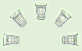 Pattern of many small shopping carts on a lime background photo