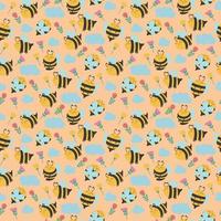 los diseños de verano de patrones sin fisuras de abejas de miel son perfectos para el diseño de telas, textiles, papel pintado, papel de envolver, embalaje y otros productos de moda foto