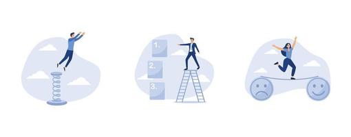 confidence businessman leader jumping springboard up high in the sky, young entrepreneur businessman manage to prioritize sticky note with number first, second and third, vector