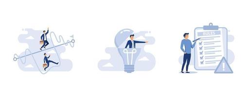 Easy or shortcut way to win business success or hard path and obstacle concept, vision to discover new solution or idea, businessman finish writing rules and regulations document, vector