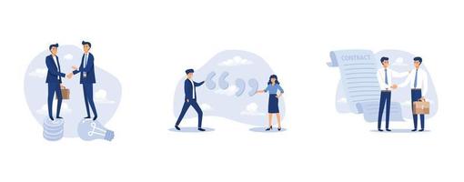 Idea pitching, business quotation or message to achieve success concept, signing contract, set flat vector modern illustration