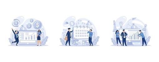 Financial or business profession set. Business character making financial operations and developing. Audit, insurance, financial consultant and analyst, set flat vector modern illustration