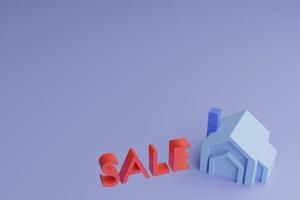 1 residential houses on blue background with word sale , house selection, housing selection, finding a home, 3d illustration with soft light photo