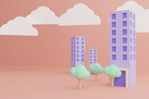 Residential, Condo Building, Residential Building, High-rise Building, Apartment, City Building, 3D illustration with soft light, pastel color model. photo