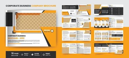 Plantilla de diseño de folleto de paisaje de negocios corporativos de 16 páginas, informe anual, perfil de empresa, tamaño a4. vector