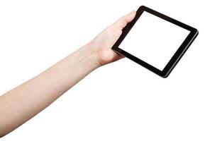 hand holding tablet-pc with cutout screen photo