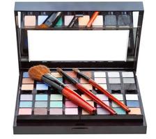 makeup kit and cosmetic brushes isolated photo