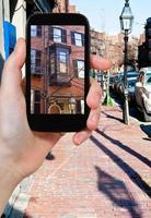 tourist photographs of street in Boston photo