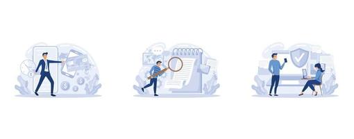 Fees and funding, terms and conditions, privacy policy, service cost, subscription fee, website menu bar, UI, UX, set flat vector modern illustration