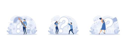 Dilemma of businessman, thinking concept. man thinks and asks himself about next job or project. Career choice, person thinking about something alarming, set flat vector modern illustration