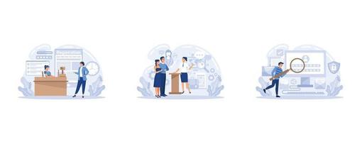 People using secure login and password, account data for authorization. Personal data security. Registration page, user information, account authentification, set flat vector modern illustration