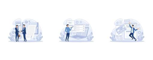 Tax agent service ,  Accountant appointment, filing the taxes, money refund, income statement and financial audit, e-file online software , set flat vector modern illustration