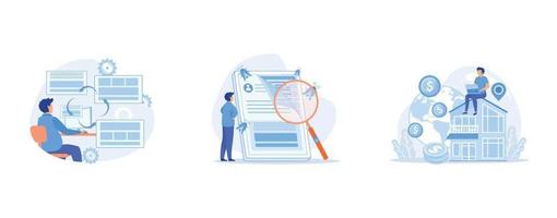 Copy optimization abstract concept, Automated testing abstract concept, International and non-resident taxes abstract concept, set flat vector modern illustration