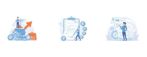 Profitable company director, Man with pen writing signature on document, Income statement web icon, set flat vector modern illustration