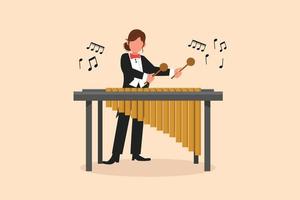 negocio diseño dibujo mujer percusionista tocar marimba. joven músico tocando el instrumento tradicional de marimba mexicana en el festival de música. ilustración de vector de personaje de estilo de dibujos animados plana