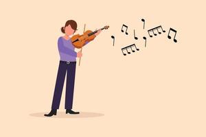Business design drawing woman musician playing violin. Classical music performer with musical instrument. Female musician playing violin at music festival. Flat draw cartoon style vector illustration