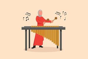 Business flat cartoon style drawing Arabian woman percussion player play marimba. Female musician playing traditional Mexican marimba instrument at music festival. Graphic design vector illustration