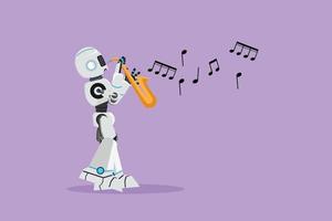 Músico robot de dibujo plano de personajes, saxofonista en el festival de música jazz. futuro desarrollo de la tecnología robótica. Aprendizaje automático de inteligencia artificial. ilustración vectorial de diseño de dibujos animados vector