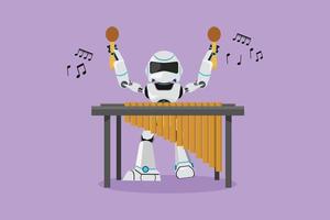 Character flat drawing active robot percussion player play marimba at music folk festival. Robotic musician artificial intelligence. Electronic technology industry. Cartoon design vector illustration