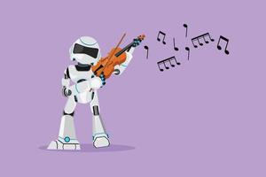 Flat cartoon style drawing active robot musician playing violin classic musical instrument. Humanoid robot cybernetic organism. Future robotic development. Graphic design character vector illustration