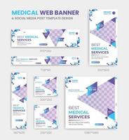 banner web de salud médica y diseño de plantilla de publicación en redes sociales tamaño cuadrado y horizontal vector