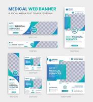 Medical health web banner and social media post template design square and horizontal size vector