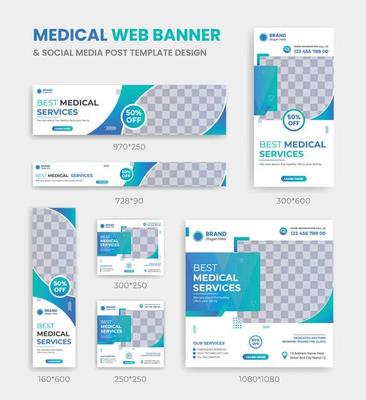 Medical health web banner and social media post template design square and horizontal size