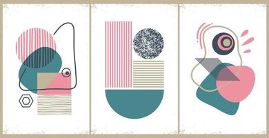 Collection of contemporary art posters in pastel colors. Abstract paper cut geometric elements and strokes, leaves and dots. Great deisgn for social media, postcards, print. vector