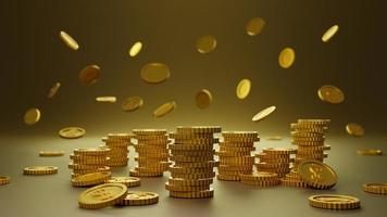 Stack of golden coins gold background. 3D rendering. photo