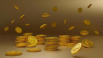 Stack of golden coins gold background. 3D rendering. photo