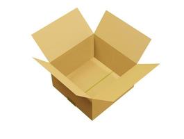 maquetas de cajas de cartón doradas. aislado sobre fondo blanco. maquetas de imágenes de cajas de embalaje. representación 3d foto