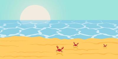 playa de arena con cangrejos, paisaje marino vector