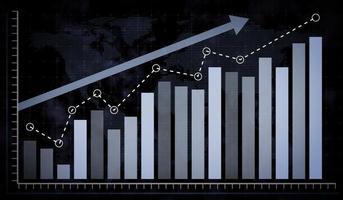 rising blue bar graph and dotted world map photo