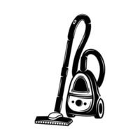 Vintage retro vacuum cleaner. Can be used like emblem, logo, badge, label. mark, poster or print. Monochrome Graphic Art. Vector Illustration. Engraving woodcut
