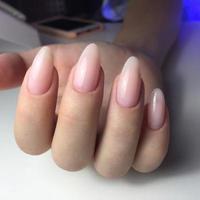 French manicure on the nails. French manicure design. Manicure gel nail polish photo