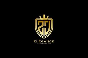 initial ZJ elegant luxury monogram logo or badge template with scrolls and royal crown - perfect for luxurious branding projects vector